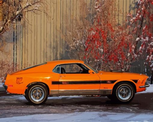 Orange 1970 Ford Mustang Classic Car Diamond Painting