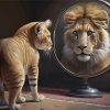 Orange Cat Reflection Lion Diamond Painting