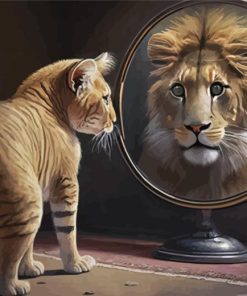 Orange Cat Reflection Lion Diamond Painting