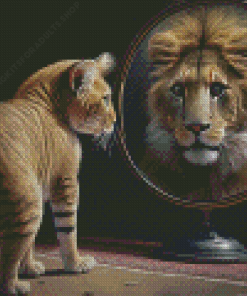 Orange Cat Reflection Lion Diamond Painting