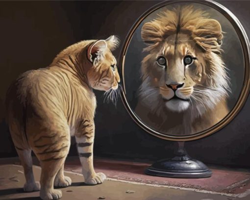 Orange Cat Reflection Lion Diamond Painting