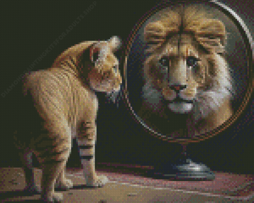 Orange Cat Reflection Lion Diamond Painting