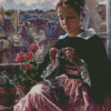 Victorian Girl Knitting Diamond Painting