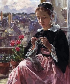 Victorian Girl Knitting Diamond Painting