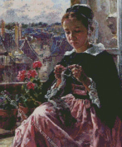 Victorian Girl Knitting Diamond Painting