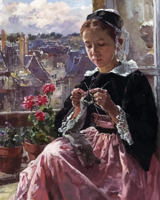 Victorian Girl Knitting Diamond Painting