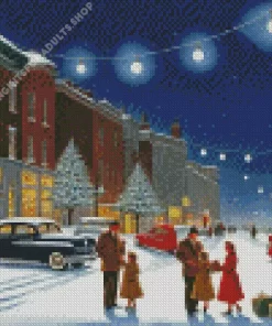 Vintage Christmas Evening Street Diamond Painting