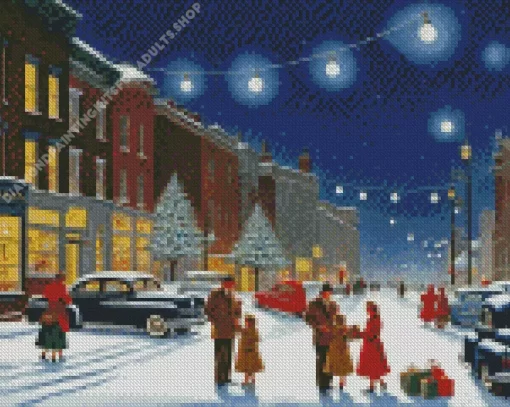 Vintage Christmas Evening Street Diamond Painting