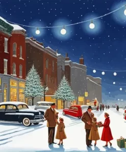 Vintage Christmas Evening Street Diamond Painting