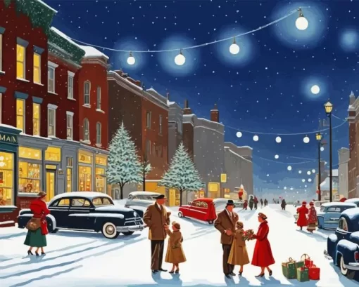 Vintage Christmas Evening Street Diamond Painting