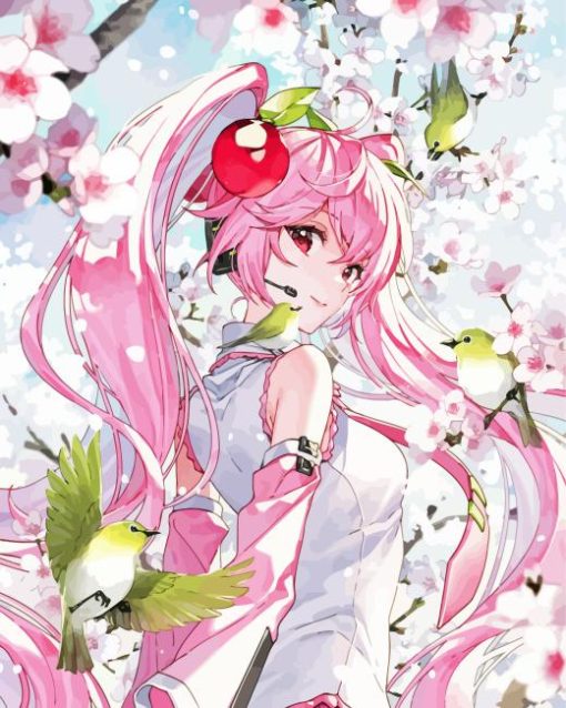 Adorable Sakura Miku With Birds Diamond Painting