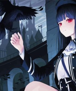 Anime Girl With Crow And Red Eyes Diamond Painting