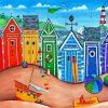 Beach Huts Rainbow Scene Diamond Painting