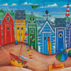 Beach Huts Rainbow Scene Diamond Painting