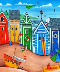 Beach Huts Rainbow Scene Diamond Painting