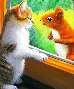 Cat And Squirrel Diamond Painting