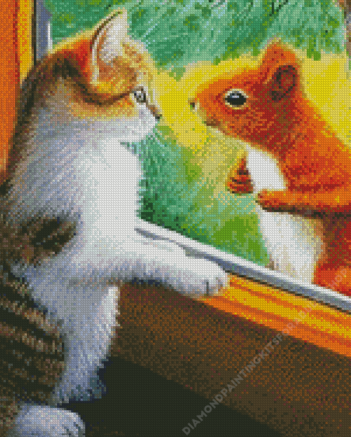 Cat And Squirrel Diamond Painting