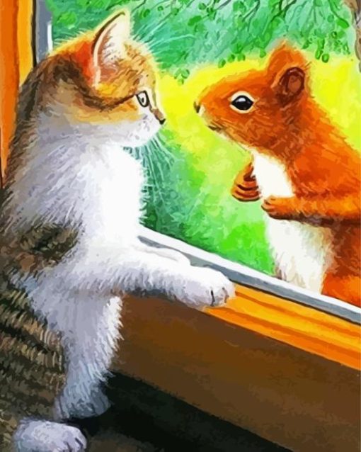 Cat And Squirrel Diamond Painting