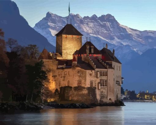 Chillon Castle In Lake Geneva Diamond Painting