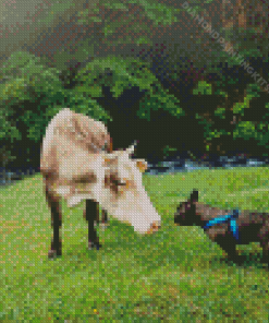 Cow And Puppy Diamond Painting