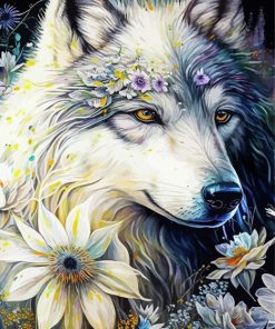 Flowering Spirit Wolf Diamond Painting