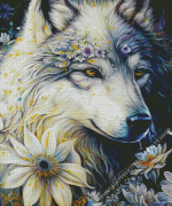 Flowering Spirit Wolf Diamond Painting