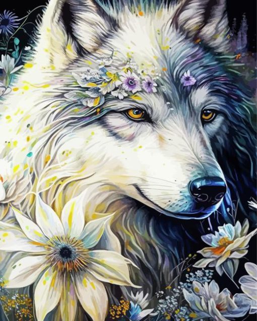 Flowering Spirit Wolf Diamond Painting