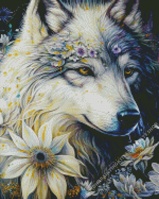 Flowering Spirit Wolf Diamond Painting