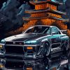 Nissan Skyline GTR R34 With Japanese Temple Diamond Painting