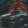 Nissan Skyline GTR R34 With Japanese Temple Diamond Painting