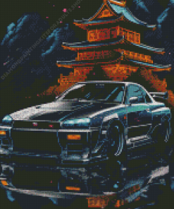 Nissan Skyline GTR R34 With Japanese Temple Diamond Painting