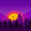 Purple Mountain With Trees Silhouette Diamond Painting