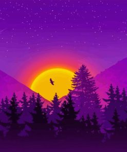 Purple Mountain With Trees Silhouette Diamond Painting