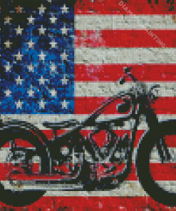 Vintage Motorcycle And Flag Diamond Painting