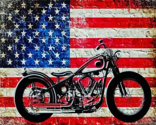 Vintage Motorcycle And Flag Diamond Painting