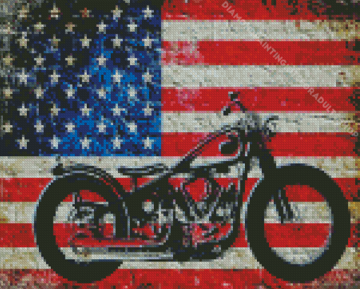 Vintage Motorcycle And Flag Diamond Painting