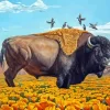 Bison In Desert Poppy Diamond Painting