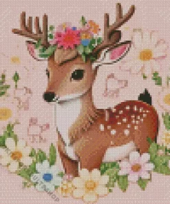 Floral Baby Deer Diamond Painting