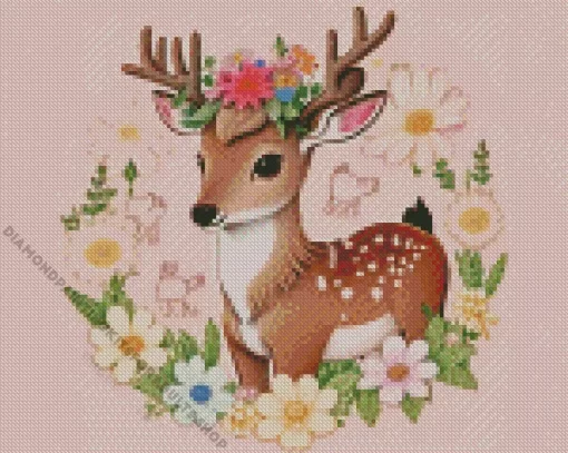 Floral Baby Deer Diamond Painting