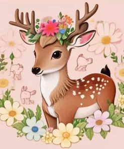 Floral Baby Deer Diamond Painting