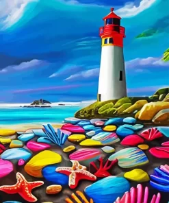 Sunset Beach Lighthouse Diamond Painting