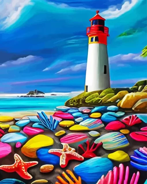 Sunset Beach Lighthouse Diamond Painting