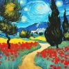 Aesthetic Windy Night And Poppy Flowers Art Diamond Painting