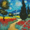 Aesthetic Windy Night And Poppy Flowers Art Diamond Painting