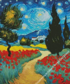 Aesthetic Windy Night And Poppy Flowers Art Diamond Painting