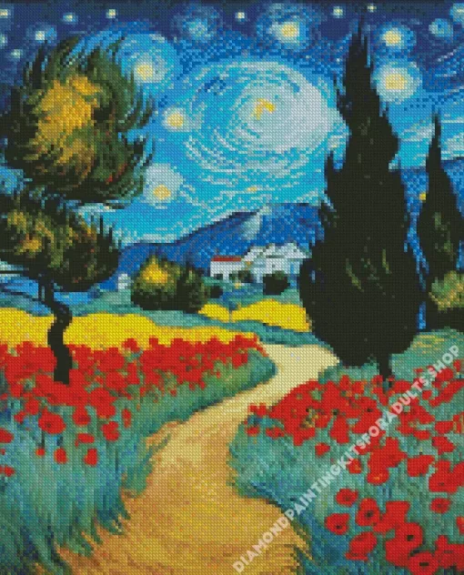 Aesthetic Windy Night And Poppy Flowers Art Diamond Painting