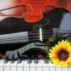 Black Violin And Sunflower Diamond Painting