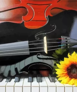 Black Violin And Sunflower Diamond Painting