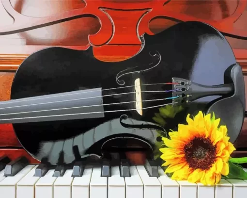 Black Violin And Sunflower Diamond Painting