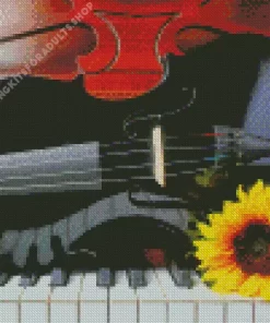 Black Violin And Sunflower Diamond Painting